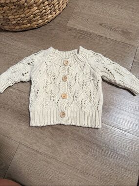 Cream Cable-Knit Button Cardigan Sweater